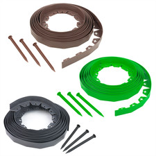 KCT FLEXIBLE GARDEN BORDER GRASS LAWN FLOWER BED PATH EDGING WITH PLASTIC PEGS