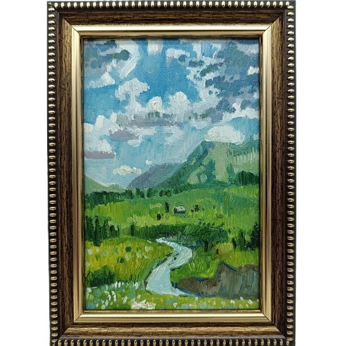 Forest log cabin original oil - cabin,
