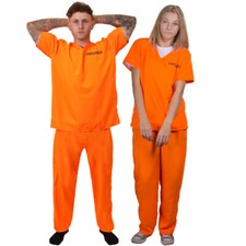 UNISEX ORANGE PRISONER COSTUME MENS WOMENS HALLOWEEN STAG OUTFIT FANCY DRESS