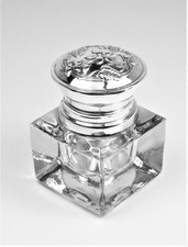 Inkwell beautiful solid silver repousse work and glass