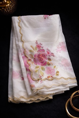 Floral print handworked white - print,