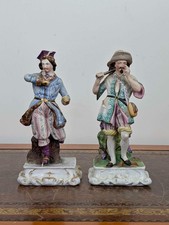 Pair German Dresden or Volkstedt porcelain spill vase figures in Rococo c. 1850
