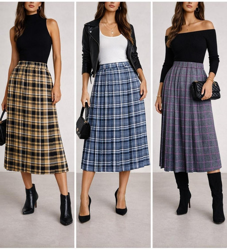 Ladies tartan box pleated - box,