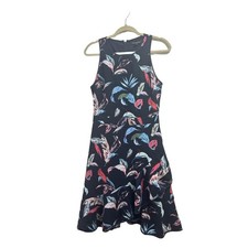 Banana Republic Dress Womens Tall 4 Blue Sheath Sleeveless Floral Ruffled Hem