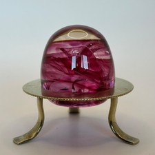 Beautiful small Vintage Glass Paperweight by Redmire Serwoi pink & white swirls