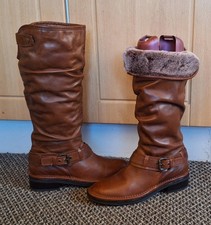 DUNE LONDON ~ TORLIE * TAN LEATHER SLOUCH BOOTS FUR LINED/CUFF UK 6 (39) RRP £84