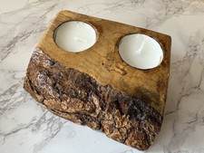 Rustic wooden Tea Light candle holder - new (holds 2 tea lights)