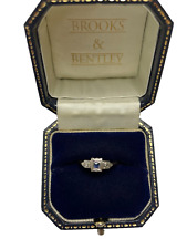 Art Deco Sapphire & Diamond Ring 9ct Gold Palladium Ring Art Deco Ring - Size M