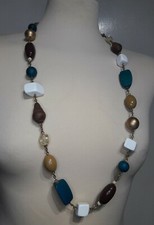 Virgin Vie Long Multi Chunky Bead Necklace Wooden Statement Natural Boho Style