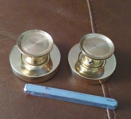 Pair old brass door - brass, knobs
