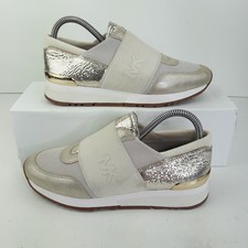 Michael Kors Womens Trainers UK 4 Felix Gold Beige White Hidden Wedge Shoes 36.5