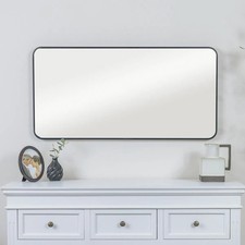 Black Curved Framed Wall Mirror 100cm x 50cm minimal thin framed black decor