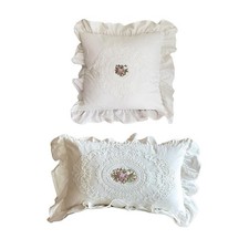 Throw Pillow with Lace Ruffles Handmade Vintage Embroidery for Home Decor Luxury
