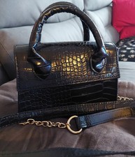 Small Black Faux Crocodile