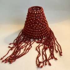 Vintage Retro Small Boudoir  Red Beaded Votive Candle Light Shade Long Tassels