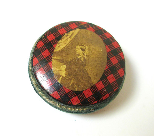 Antique tartanware pin - antique, cushion