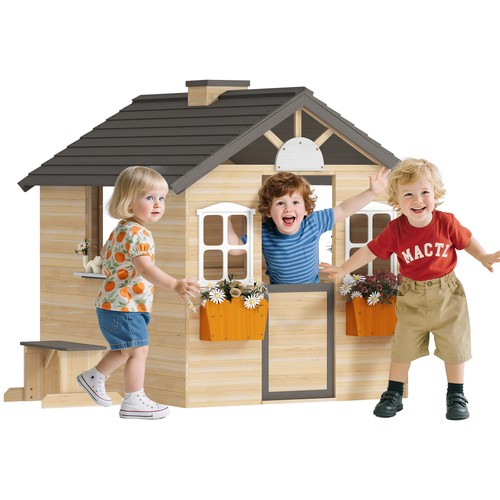 Outsunny wooden kids playhouse - outsunny,