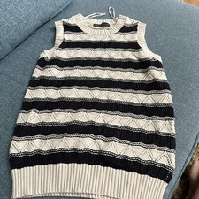 M&S Ladies Black And White Striped Sweater vest Size Xs VGC