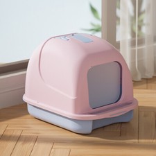 Pink Hooded Cat Litter Tray Litter Box Self Cleaning Anti-Odor Poo Pan with Lid