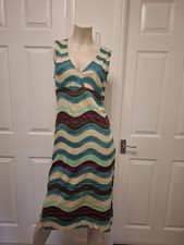 Vintage Y2K Missoni Sport Dress Marine Aqua Blue Brown Knit Zigzag Chevron 46