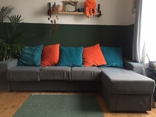 Nabru 4 Seater L Shaped Sofa, Teal And Grey.