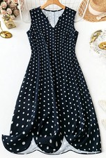 Unbranded Navy Blue & White Polka Dot Spot V Neck Shift Midi Dress Size 22 3XL
