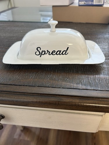 Enamel butter dish with - enamel, lid