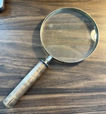 Large Antique Magnifying Glass 4.5 " W Wooden Handle 4.25"  Made In Germany