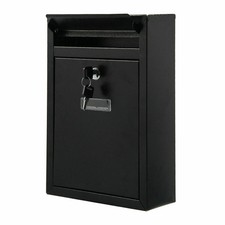 Wall Mounted Lockable Letter Box Outdoor Post Mailbox Lockable Black Robust -NEW
