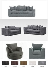 JUMBO CORD LARGE 4 SEATER SOFA GREY BLACK FOOTSTOOL SWIVEL CHAIR 2 3 SEATER