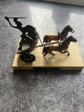 Vintage Achilleas Achilles on Chariot with Horses Bronze Statue Figure Onyx Base