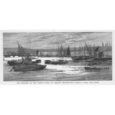 IRELAND Disaster to the Fishing Fleet at Arklow - Antique Print 1886