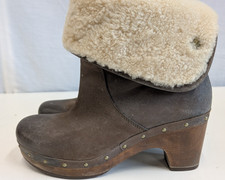 Lynnea Ugg Leather Suede Sheepskin Fold Over Shearling Ankle Boots - Size 5.5
