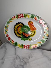 Vintage Enamelware Turkey Platter Serving Tray 17 1/2 x 13 Inches Christmas 