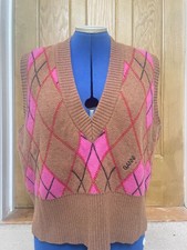 Ganni V-Neck Argyle Brown and