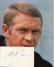 Steve McQueen Hand Signed Index Card + Photograph + COA
