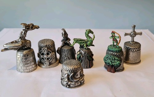 Vintage thimbles pewter - thimbles,
