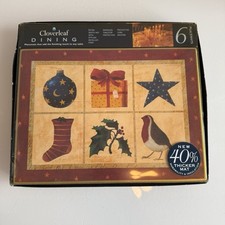 Cloverleaf 6 Traditional Christmas Place Mats Cork Backed Boxed Table Mats Set