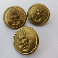 WW1 Royal Navy reeded Kings crown brass voided back 3 buttons 23mm