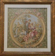 WONDERFUL VINTAGE GERMAN BERLIN TAPESTRY WALL PANEL CIRCULAR CLASSICAL SCENE