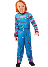 Kids Size Childs Play Boys Chucky Costume & Mask Childrens Halloween Fancy Dress