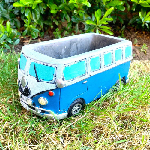 Blue campervan planter - vw,