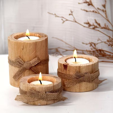 3x Wooden Candle Holder Set
