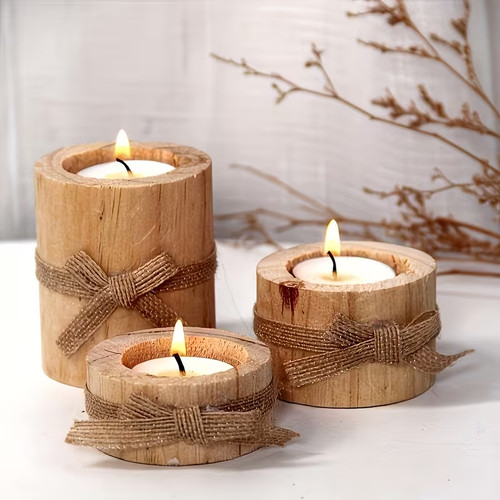Wooden candle holder set - 3x,