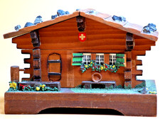 Vintage Swiss Miniature Chalet Music Box Musical Movement Wooden Cottage DAMAGE