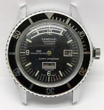 Vtg 1960s Cardinal Submarine 17J Skin Diver Watch Case, Face & Mvt EB 8385-66