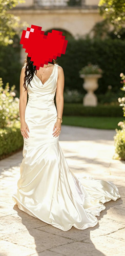 Ivory satin cowl neck mermaid - satin,
