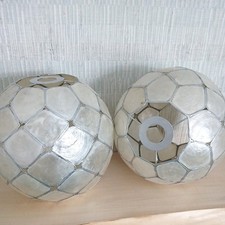 Pair Capiz Shell Lamp Shades Silver Tone Pendant Ceiling Sphere Globes