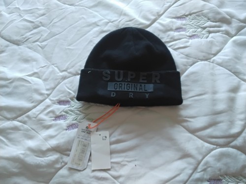 Superdry black beanie hat - black,