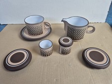 Hornsea 'Coral' Creamer Jug, Cup & Saucer, 2 small pots & 3 lids